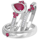 Photo of Abilia 1 1/5 Carat T.W. Ruby and Diamond Trio Matching Wedding Ring Set 14K White Gold [BT2076W-C000]