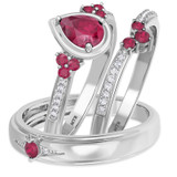 Photo of Abilia 1 1/5 Carat T.W. Ruby and Diamond Trio Matching Wedding Ring Set 14K White Gold [BT2076W-C000]
