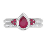 Photo of Abilia 1 1/10 CT. T.W. Ruby and Diamond Matching Bridal Ring Set 10K White Gold [BR2076W-C000]