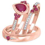 Photo of Abilia 1 1/5 Carat T.W. Ruby and Diamond Trio Matching Wedding Ring Set 10K Rose Gold [BT2076R-C000]