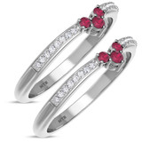 Photo of Abilia 1/3 CT. T.W. Ruby and Diamond Same Sex Ladies Band Set 10K White Gold [WL2076W]