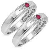 Photo of Abilia 1/10 CT. T.W. Ruby and Diamond Matching Wedding Band Set 10K White Gold [WM2076W]