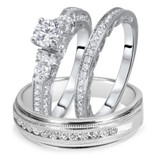 Photo of Cadence 1 1/2 ct tw. Diamond Round Solitaire Trio Set 14K White Gold [BT564W-R045]