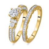Photo of Cadence 1 1/4 Carat T.W. Diamond Round Solitaire Bridal Set 10K Yellow Gold [BR564Y-R045]