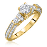 Photo of Cadence 1 1/2 ct tw. Diamond Round Solitaire Trio Set 10K Yellow Gold [BT564YE-R045]
