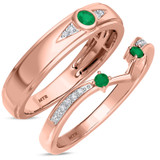 Photo of Clema 1/4 CT. T.W. Emerald and Diamond Matching Wedding Band Set 14K Rose Gold [WB2151R]
