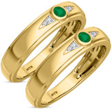 Photo of Clema 1/8 Carat T.W. Emerald and Diamond Matching Wedding Band Set 10K Yellow Gold [WM2151Y]