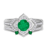 Photo of Clema 1 3/8 CT. T.W. Emerald and Diamond Matching Bridal Ring Set 10K White Gold [BR2151W-C000]