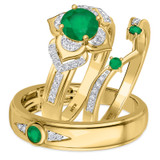 Photo of Clema 1 1/2 CT. T.W. Emerald and Diamond Trio Matching Wedding Ring Set 10K Yellow Gold [BT2151Y-C000]