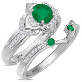 Photo of Clema 1 3/8 Carat T.W. Emerald and Diamond Matching Bridal Ring Set 14K White Gold [BR2151W-C000]