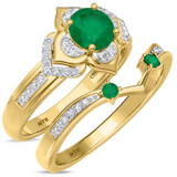 Photo of Clema 1 3/8 Carat T.W. Emerald and Diamond Matching Bridal Ring Set 14K Yellow Gold [BR2151Y-C000]