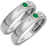 Photo of Clema 1/8 CT. T.W. Emerald and Diamond Matching Wedding Band Set 14K White Gold [WM2151W]