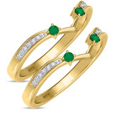 Photo of Clema 1/3 CT. T.W. Emerald and Diamond Same Sex Ladies Band Set 10K Yellow Gold [WL2151Y]