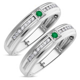 Photo of Holly 1/5 CT. T.W. Emerald and Diamond Matching Wedding Band Set 10K White Gold [WM2141W]