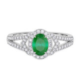 Photo of Bellerose 1 1/6 CT. T.W. Emerald and Diamond Matching Bridal Ring Set 14K White Gold [BT2134WE-C000]