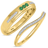 Photo of Diantha 1/3 CT. T.W. Emerald and Diamond Matching Wedding Band Set 14K Yellow Gold [WB2149Y]