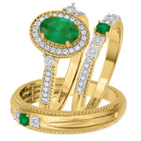 Photo of Magnol 1 1/10 Carat T.W. Emerald and Diamond Trio Matching Wedding Ring Set 10K Yellow Gold [BT2156Y-C000]