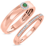 Photo of Delphine 1/3 CT. T.W. Emerald and Diamond Matching Wedding Band Set 10K Rose Gold [WB2150R]