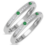 Photo of Mawar 1/5 CT. T.W. Emerald and Diamond Same Sex Ladies Band Set 10K White Gold [WL2145W]