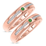 Photo of Evanthe 1/7 CT. T.W. Emerald and Diamond Matching Wedding Band Set 10K Rose Gold [WM2142R]