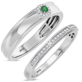 Photo of Delphine 1/3 CT. T.W. Emerald and Diamond Matching Wedding Band Set 14K White Gold [WB2150W]
