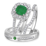 Photo of Evanthe 2 Carat T.W. Emerald and Diamond Trio Matching Wedding Ring Set 10K White Gold [BT2142W-C000]