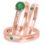 Photo of Irit 7/8 CT. T.W. Emerald and Diamond Trio Matching Wedding Ring Set 14K Rose Gold [BT2148R-C000]