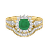 Photo of Kassia 1 3/8 CT. T.W. Emerald and Diamond Matching Bridal Ring Set 10K Yellow Gold [BR2155Y-C000]