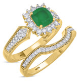 Photo of Kassia 1 3/8 CT. T.W. Emerald and Diamond Matching Bridal Ring Set 10K Yellow Gold [BR2155Y-C000]