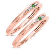 Photo of Irit 1/10 Carat T.W. Emerald and Diamond Same Sex Ladies Band Set 10K Rose Gold [WL2148R]