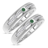 Photo of Evanthe 1/7 Carat T.W. Emerald and Diamond Matching Wedding Band Set 10K White Gold [WM2142W]