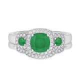 Photo of Kalina 1 1/3 CT. T.W. Emerald and Diamond Matching Bridal Ring Set 14K White Gold [BR2136W-C000]