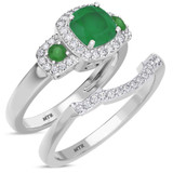 Photo of Kalina 1 1/3 CT. T.W. Emerald and Diamond Matching Bridal Ring Set 14K White Gold [BR2136W-C000]