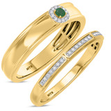 Photo of Delphine 1/3 Carat T.W. Emerald and Diamond Matching Wedding Band Set 14K Yellow Gold [WB2150Y]