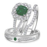 Photo of Evanthe 2 Carat T.W. Emerald and Diamond Trio Matching Wedding Ring Set 14K White Gold [BT2142W-C000]