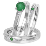 Photo of Irit 7/8 Carat T.W. Emerald and Diamond Trio Matching Wedding Ring Set 10K White Gold [BT2148W-C000]