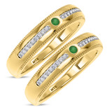 Photo of Evanthe 1/7 CT. T.W. Emerald and Diamond Matching Wedding Band Set 14K Yellow Gold [WM2142Y]