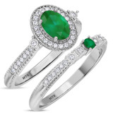 Photo of Magnol 1 Carat T.W. Emerald and Diamond Matching Bridal Ring Set 10K White Gold [BR2156W-C000]