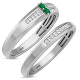 Photo of Chrisoula 1/5 CT. T.W. Emerald and Diamond Matching Wedding Band Set 10K White Gold [WB2152W]