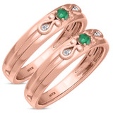 Photo of Garland 1/7 CT. T.W. Emerald and Diamond Matching Wedding Band Set 10K Rose Gold [WM2144R]