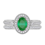 Photo of Magnol 1 Carat T.W. Emerald and Diamond Matching Bridal Ring Set 14K White Gold [BR2156W-C000]