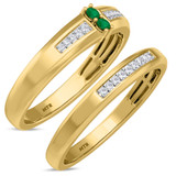 Photo of Chrisoula 1/5 Carat T.W. Emerald and Diamond Matching Wedding Band Set 10K Yellow Gold [WB2152Y]