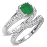 Photo of Bryony 1 3/8 Carat T.W. Emerald and Diamond Matching Bridal Ring Set 14K White Gold [BR2137W-C000]