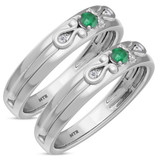 Photo of Garland 1/7 Carat T.W. Emerald and Diamond Matching Wedding Band Set 14K White Gold [WM2144W]