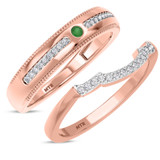 Photo of Kalina 1/5 CT. T.W. Emerald and Diamond Matching Wedding Band Set 14K Rose Gold [WB2136R]