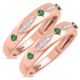 Photo of Mawar 1/5 CT. T.W. Emerald and Diamond Matching Wedding Band Set 10K Rose Gold [WM2145R]