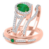 Photo of Bellerose 1 1/3 CT. T.W. Emerald and Diamond Trio Matching Wedding Ring Set 14K Rose Gold [BT2134R-C000]