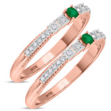 Photo of Magnol 1/3 Carat T.W. Emerald and Diamond Same Sex Ladies Band Set 10K Rose Gold [WL2156R]