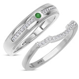 Photo of Kalina 1/5 CT. T.W. Emerald and Diamond Matching Wedding Band Set 10K White Gold [WB2136W]