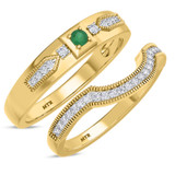Photo of Kassia 1/3 CT. T.W. Emerald and Diamond Matching Wedding Band Set 10K Yellow Gold [WB2155Y]